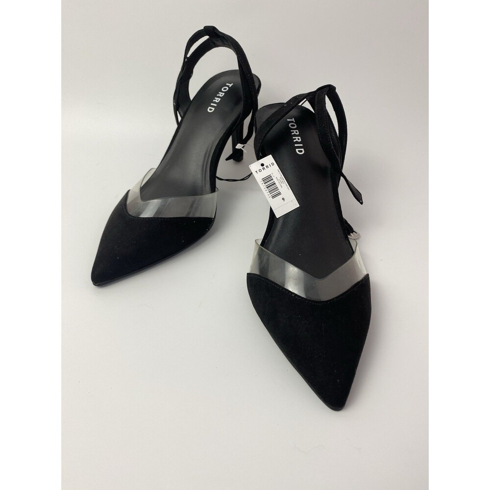 New Torrid Strappy Black Heels Sz 9 WW Pointed Toe Extra Wide
